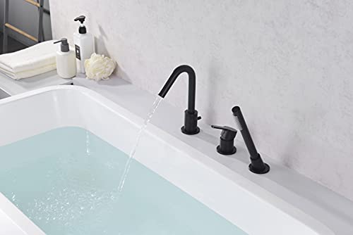 Sumerain Matte Black Roman Tub Faucet 3 Holes Deck Mount Bathtub Faucet With Handheld Shower Sprayer #TOP3