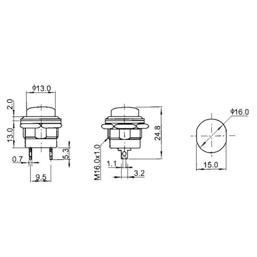 Bouton-poussoir momentané 16mm interrupteur à retour automatique 250V de commande