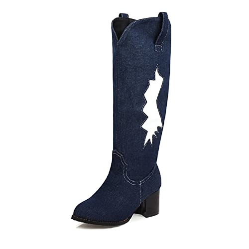 Chaussures de printemps mi-hautes type bottes amples en denim bleu délavé