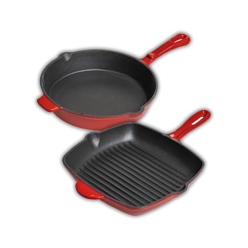 Bistecchiera e padella in ghisa rosso