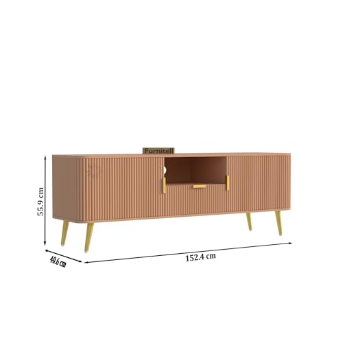 Image of Wooden TV Unit for Living Room | Media Console Movable Tv Cabinet | Tv Unit with 2 Doors, 1 Drawers & 1 Open Shelf Storage | Sideboard Cabinet | HDMR Premium Wood & Iron Leg | Beige