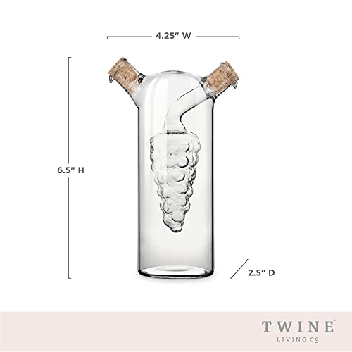 Twine 2-in-1 Hand Blown Glass Oil and Vinegar Dispenser Cruet Bottle with Cork Stoppers (White)