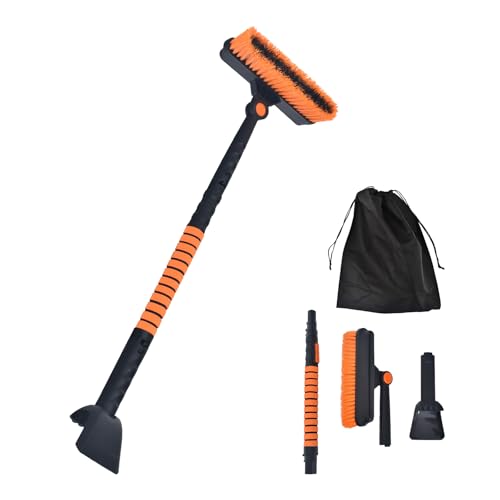 Fkstyle【1本3役で冬の車問題を解決!】スノーブラシ 伸縮式 3in1 車用 アイススクレーパー付き 除雪ブラシ 角度調整可能 霜取り 雪かき 分離式 軽量 アルミ合金製 傷つかない トラック SUV 軽自動車対応 収納袋付き