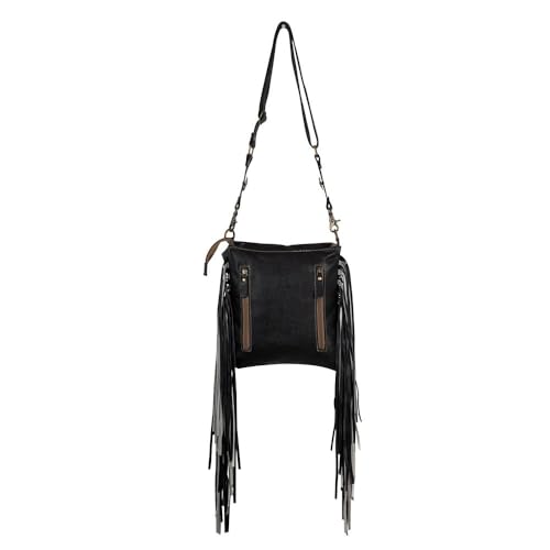Myra Bag Corral Cowhide Purse - Western Purses for Women, Womens Purses with Hair-On Hide and Black and White Leather Fringe2