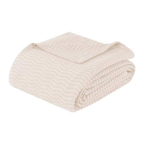 Superior Jena Manta de algodón, para Picnic, Playa, Viajes o Camping, decoración de Dormitorio, Esenciales, Funda para Cama, sofá, Descanso, Jacquard Texturizado, Manta Tejida Moderna cheurón,