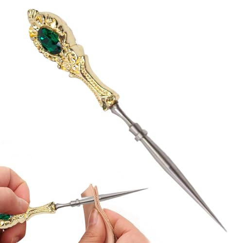 Punteruolo da cucito in acciaio inossidabile - Punteruolo da ricamo vintage 12,5x1,8 cm con manico europeo, comodo numero per raschiare per perforare la pelle all'uncinetto, versatile per progetti di