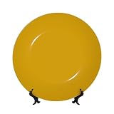 FZQVSLCM Plato decorativo vertical de porcelana de hueso de 6 pulgadas con soporte de exhibición para colgar en la pared, platos redondos de color amarillo mostaza, manualidades, decoración del hogar