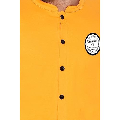 Image of Geum Men's Mandarin Collar Shirt | Slim Fit Full Sleeve Casual Shirt with Printed Chest Logo | Soft Cotton Blend Stylish Button Down for Party, Office