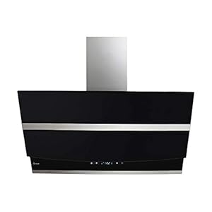 Afzuigkap 90 cm/Muur Afzuigkap met stahoogte/roestvrij staal/zwart glas/WiFi/automatische uitschakeling/RGBW LED…