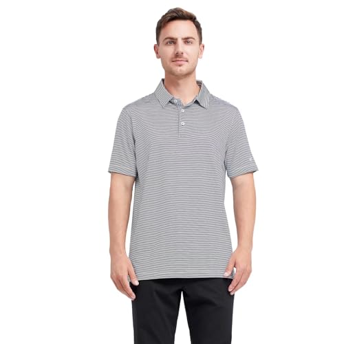 Mens Golf Shirts Moisture Wicking Dry Fit Short Sleeve Performance Sport Stripe Golf Polo Shirts for Men — view 2