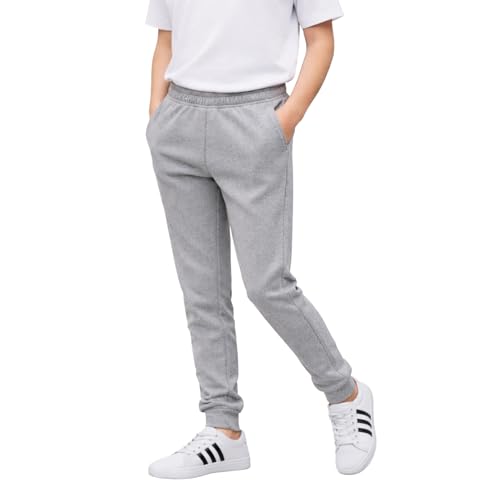Image of Jogger for Boys & Girls – Kids Jogging Bottom, Side Pockets, Elastic Waist Band & Cuffed Ankle – Comfortable & Breathable Fleece Unisex School Trouser & Tracksuit Sweatpant – Sports Grey (11-12 Yrs)