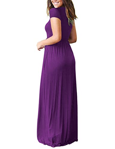 Image of MISFAY Women Short Sleeve Loose Plain Maxi Dresses Casual Long Dresses Pockets