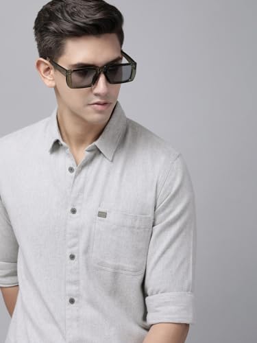 Image of THE BEAR HOUSE Men's Slim Fit Solid Flannel Cotton Casual Shirt | Grey | TBH-Amboy-GY