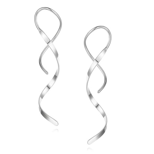 peiyee Spiral Ohrringe Edelstahl Damen, Lange Hänge Ohrringe Silber, Spiraldraht Welle Ohringe für Freundin, Mutter,Schwester,Muttertag,Weihnachten Oder Geburtstagsgeschenk (Silber)