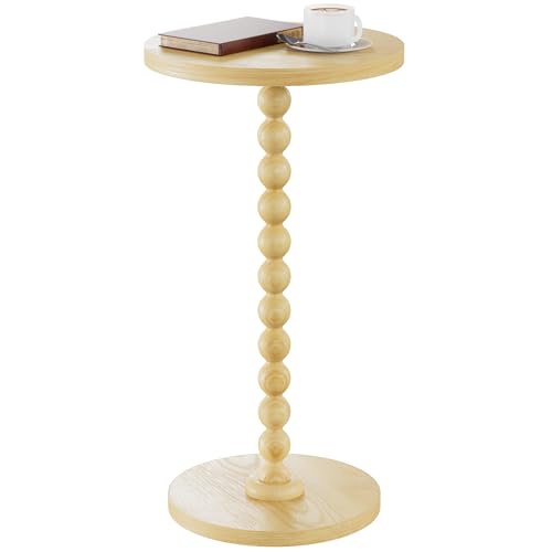 TEROL Round Side Table, Drink Table for Small Spaces, Modern Accent Nightstand with Rubberwood Leg for Living Room, Bedroom, Corners, and Office (Natural)