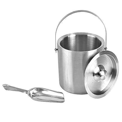 Kosma Stainless Steel Double Wall Ice Bucket with Ice Scoop - 3 Litre, Silver - Image 3