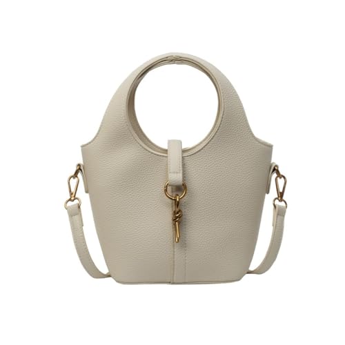 Women Bucket Bags PU Leather Hobo Bag Fashion Shoulder Crossbody Vintage Tote Small Handabg Purse (Beige, W23*H15*D13 cm)