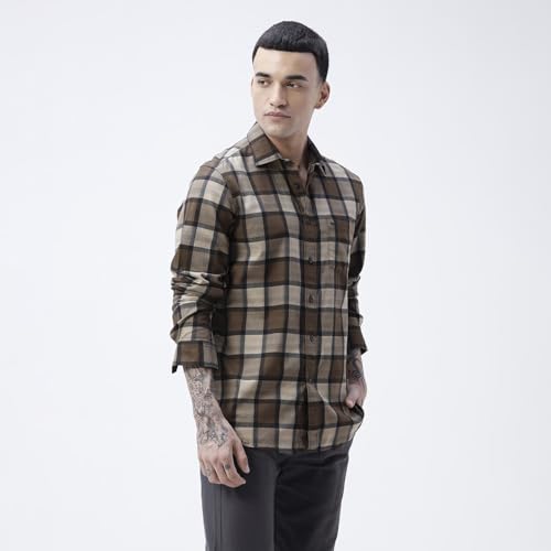 Image of BASICS 100% Cotton Checked Shirt for Men | Slim Fit | Everyday Smart Casual Wear | Full Sleeve