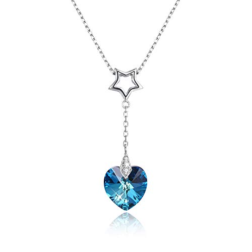 Chereda Heart Pendant 925 Sterling Silver Necklace with Blue Ocean Crystals from Gifts for Women Girls?Mothers Day Necklace