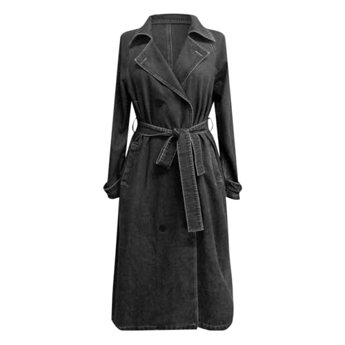 Women's Double Breasted Duster Trench Coat Women's Vintage Midi Long Jean Jacket Loose Fit Casual Loose Fit2