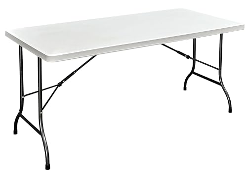 METRO Professional Tavolo da esterno pieghevole, acciaio/polietilene, rettangolare, resistente alle intemperie, bianco/nero (152 x 74 x 74 cm)
