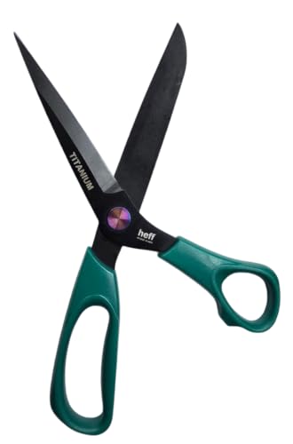 Image of Heff Heavy Titanium Tailor Fabric Scissors, Green Handle, Professional Cloth Cutting Tool, 10 Inches