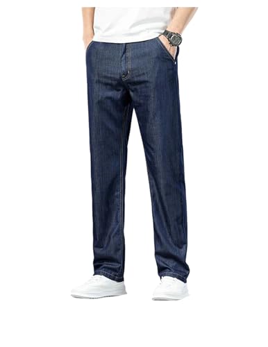 Men's Summer Thin Jeans Loose Straight Modal Denim Pants Classic Business Casual Lightweight Trousers - Main Image