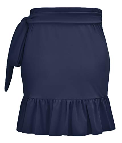Chinfun Women's Ruffle Sarongs Beach Wrap Swimwear Bikini Tankini Cover Up Swim Skirts Swimdress Solid Navy #TOP1