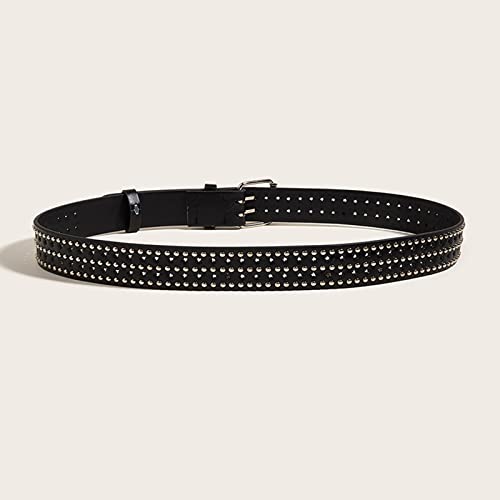 Retro Men Rivet Belt PU Leather Waistbelt Adjustable Pin Buckle for Skirt Jumpsuit Accessories Ladies Cool Boy Girl, black, 105cmx3.8cm2