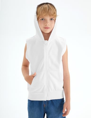 Image of Spring&Gege Boys' Full Zip Sleeveless Hooded Vest Basic Zipper Tank Tops Sweatshirt with Pockets