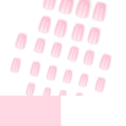 Image of Soft Pink Press on Nails Short Square Fake Nails Reusable Glossy Full Cover Nail Press ons Pink Ombre Stick on Nail for Women Manicure 24Pcs