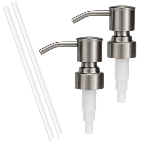 Soap Dispenser Pump Replacement 304 Stainless Steel for Regular Mouth Bottle for Standard 28/400 Thread Size Kitchen Bathroom Lotion Refill Dispenser 2 Pack(Brushed Nickel)
