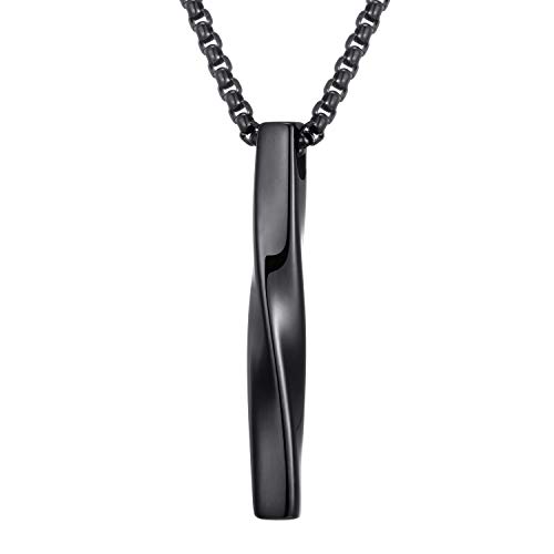 Stainless Steel Pendant Necklace for Men and Women, Unisex Twisted Cube Bar Pendant with Link Chain