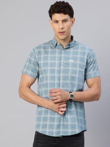 Image of Majestic Man Men's Slim Fit Premium Pure Cotton Plaid Check Half Sleeve Casual Shirt