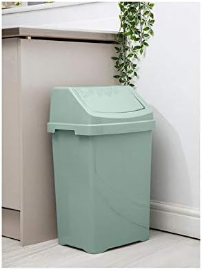 50L Litre Large Heavy Duty Plastic Bin Dustbin, Storage Unit with Locking Lid/Swing Bin Recycling Kitchen Waste Bin Rubbish Waste Animal Feed (Swing Bin, Silver Sage)