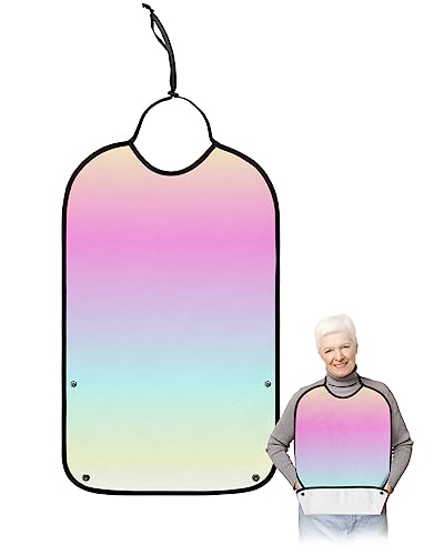 Kewadony Adult Bibs for Elderly Women - Pink Blue Yellow Ombre Waterproof Dining Clothing Protectors with Crumb Catcher for Eating/Feeding, Purple Gradient Terry Cloth Bib Machine Washable