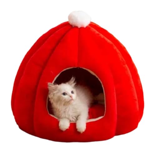 DICOCO 猫ハウス ドーム型 冬 可愛い ペット ベット 暖かい 小型犬 ハウス 室内 キャットハウス ぐっすり眠れる 猫 隠れ家 洗える 猫 ベット 寒さ対策 犬用ベッド 取り外し可能 クッション付き (レッド,L)