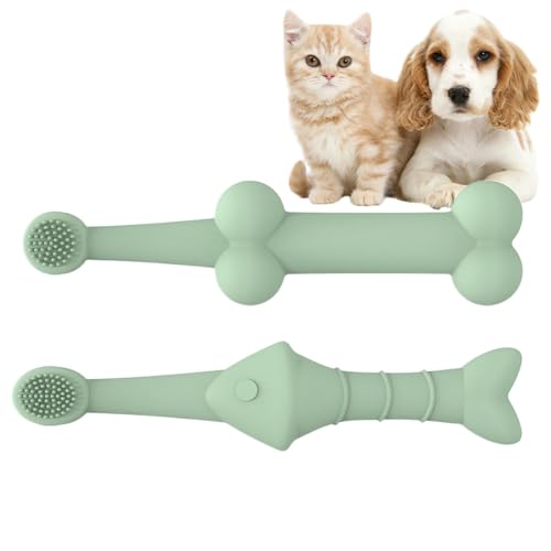 Set di spazzolini da denti per animali domestici, in silicone, ergonomico, 2 spazzolini da denti a forma di gatto, spazzolino delicato per cani di piccola e grande taglia, gatti