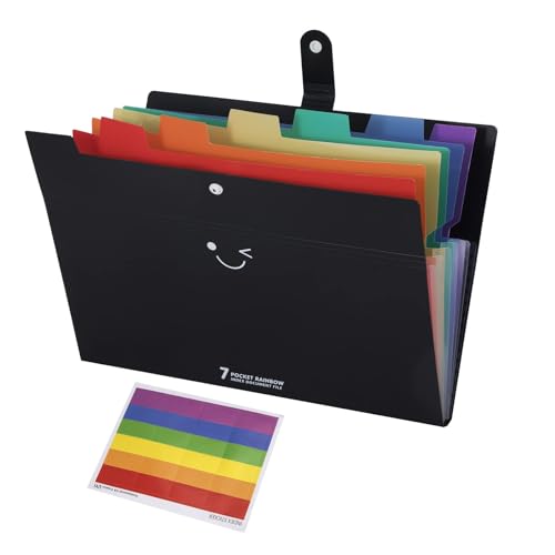 Carpeta de Archivos Extensible A4, 7 Bolsillos Carpeta Acordeon Clasificadora de Documentos Organizadora con Cierre a Presión para Escolar Oficina Casa, Negro