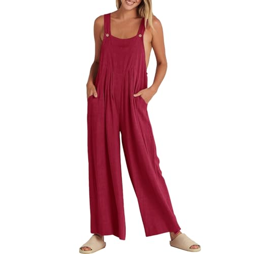 YCBMINGCAN 2024 Monos de Mujer Casual Peleles Sueltos Monos sin Mangas Pierna Ancha Pantalones Largos Con Bolsillos Cremallera Halloween, rojo, XL