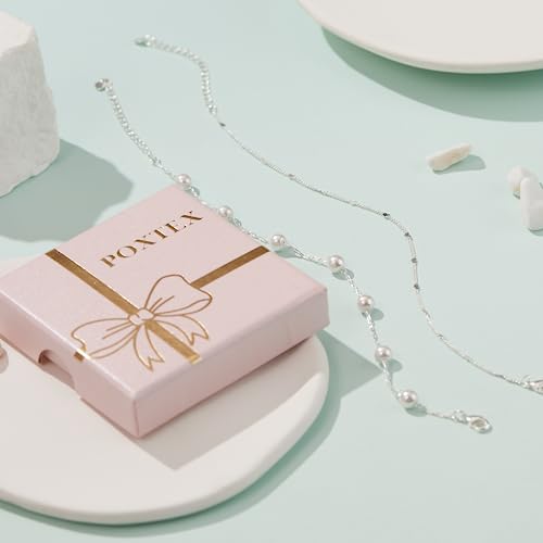 Pearl Bracelets for Women, 925 Sterlling Silver Adjustable Waterproof Bracelets Set, Simple Heart Link, Dainty 6mm Pearl Bracelets, Layered Multilayer Bracelets, Jewelry Gifts for Women