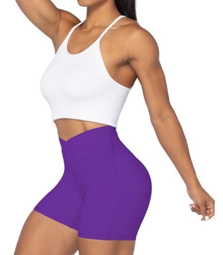 Image of Sunzel Crossover Biker Shorts for Women, No Front Seam V High Waist Yoga Workout Gym Shorts with Tummy Control | 4 Or 6-Inch Inseam, High Waisted, Tummy Control, Crossover Waist, Buttery Soft, No Front Seam, Squat Proof, Compression