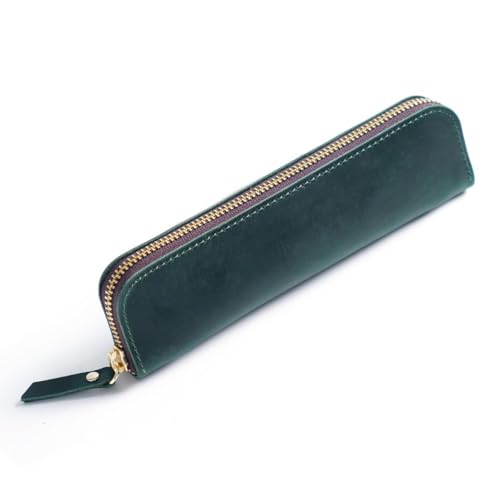 DONGKER Leder Federmappe Vintage Federmäppchen Stifte-Etui Retro Stiftemäppchen mit 4 Stift-Schlaufen und Reißverschluss für Kugelschreiber Füller Pinsel etc.