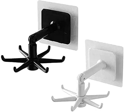 United by Kayra Heavy Duty Adhesive Plastic Wall Hangers 360 Degree Folding Hooks for Versatile Hanging - Bathroom Kitchen Combo 2 Packl Hook
