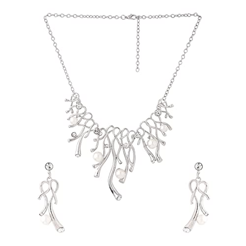 Toned Pearl Studded Necklace Set with Earrings, Elegant Gift