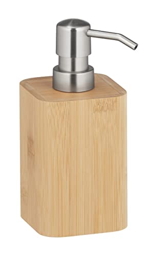 WENKO Distributeur de savon Bambusa, flacon-pompe rechargeable en bambou, distributeur à pompe pour la cuisine & la salle de bain, accessoire de salle de...