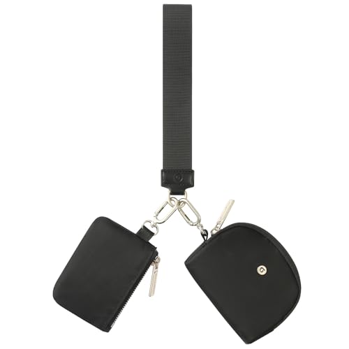 Image of Dual Pouch Wristlet - Keychain Wallet RFID Blocking Mini Zip Around Wristlet Wallets with Detachable Strap, Mini Coin Purse For Women With Premium Zippers & Metal Buckles (Black & Silver Hardware)