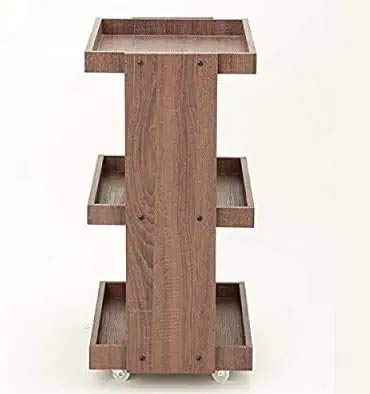 Image of 3-Tier Solid Wood Rolling Bar Cart - Wine Serving Trolley with Wheels & Seasoning Rack (Brown Polish, Style 2)