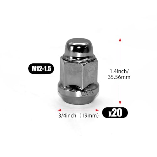 Image of 20pcs Chrome M12x1.5 Closed End Bulge Acorn Lug Nuts, 1.4 inch Length Cone Seat 19mm Hex