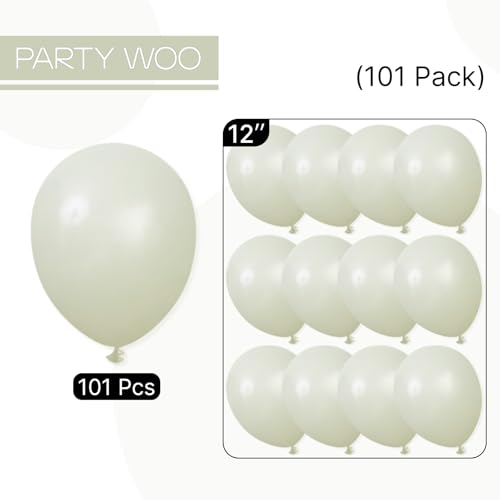 Image of PartyWoo Sage Green Balloons 101pcs 12 Inch Boho Dusty Olive Green Latex Balloons for Birthday Baby Shower Graduation Engagement Wedding Dinosaur Jungle Golf Football Theme Party Decorations Green-F32